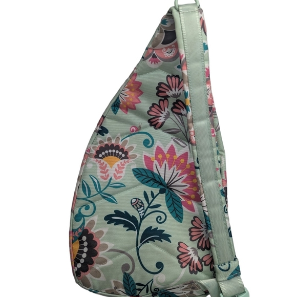 Vera Bradley Essential Lighten Up Sling Backpack Mint Flowers Green Pink Floral - Picture 3 of 6